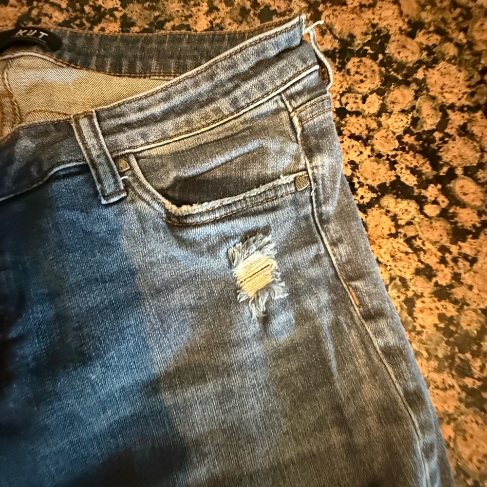Kut from the Kloth Blue Boyfriend Jeans with Distressed Details